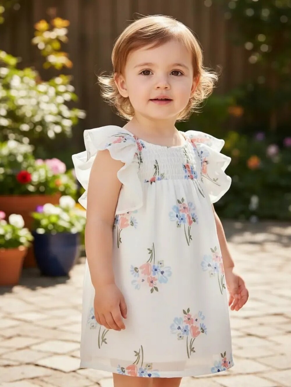 Carter’s Baby Girls Floral Flutter Sleeve Smocked Dress White 12M